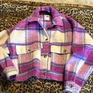 SO Women's Multicolor Plaid Teddy Jacket
